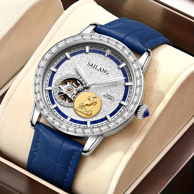 VerdeMontre Men's Luxury Automatic Mechanical Watch - Skeleton Dial World Time