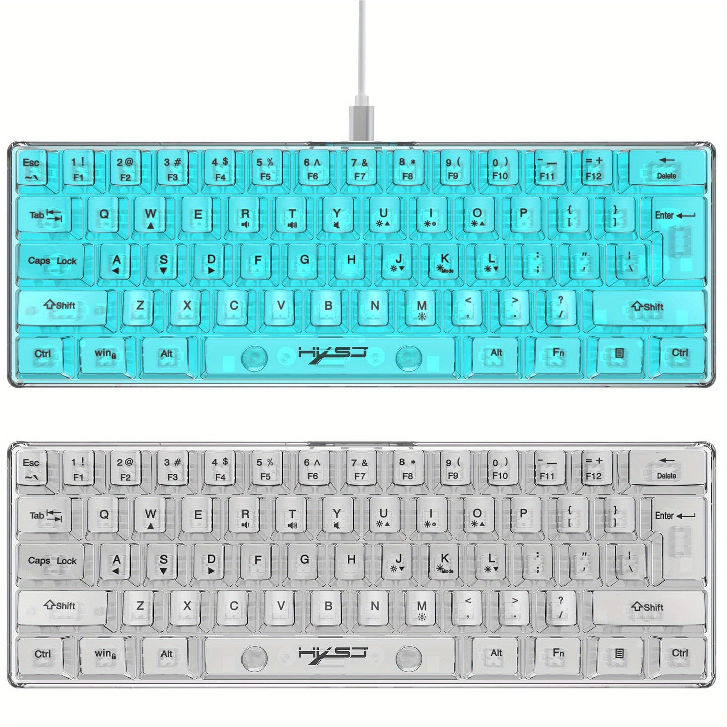 HXSJ 61-Key Gaming Keyboard - Full Transparent RGB Backlit USB-C