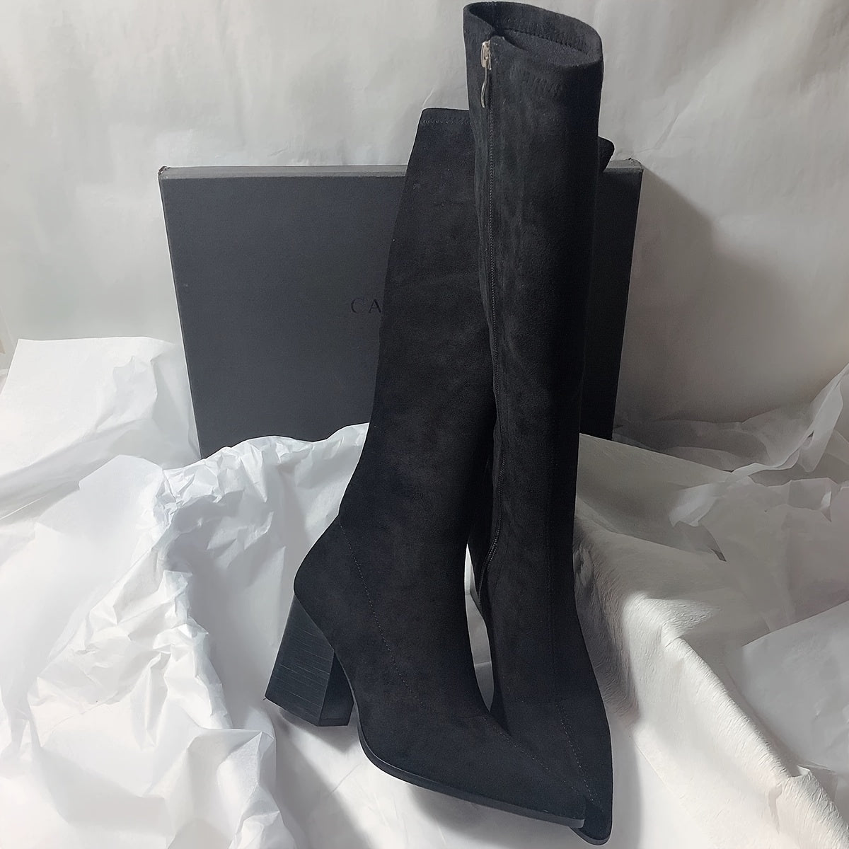 Women'S Elegant Brown Faux Cover Long Boots - Pointed Toe Chunky Heel, Zipper Closure, All-Season Versatile Dress Shoes for Casual & Formal Outfits, Sophisticated Style, Formal Footwear, High Heel Boots