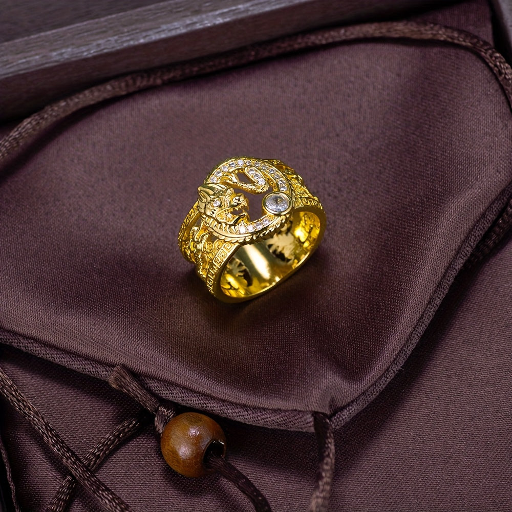 Chinese Dragon Ring for Men - Copper with Zircon Accents