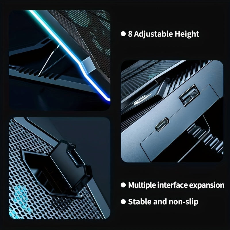 Gaming Laptop Cooling Pad - 10 Fans RGB with 8 Height Adjustments