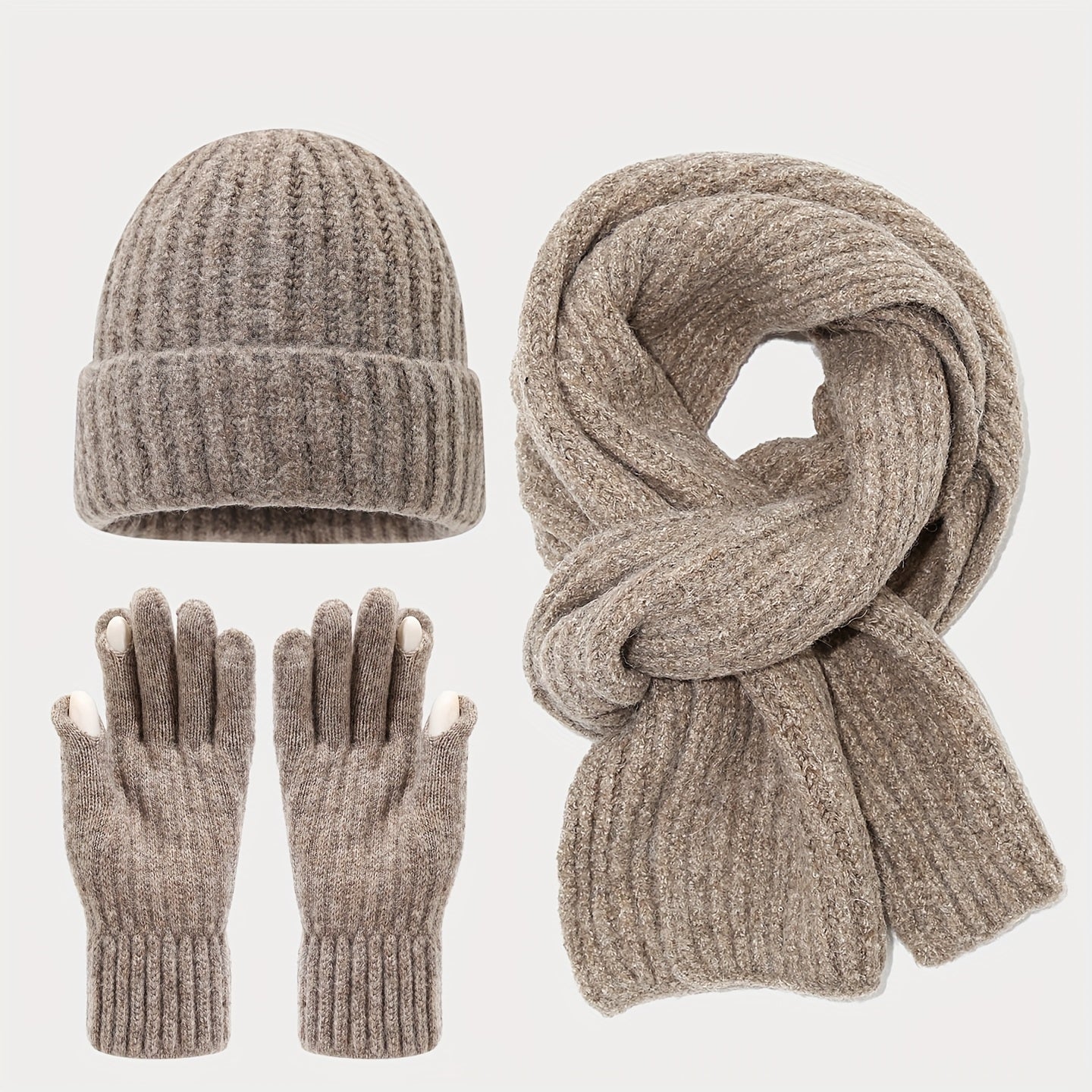 3pcs Winter Set - Beanie Scarf Gloves Touch Screen Unisex
