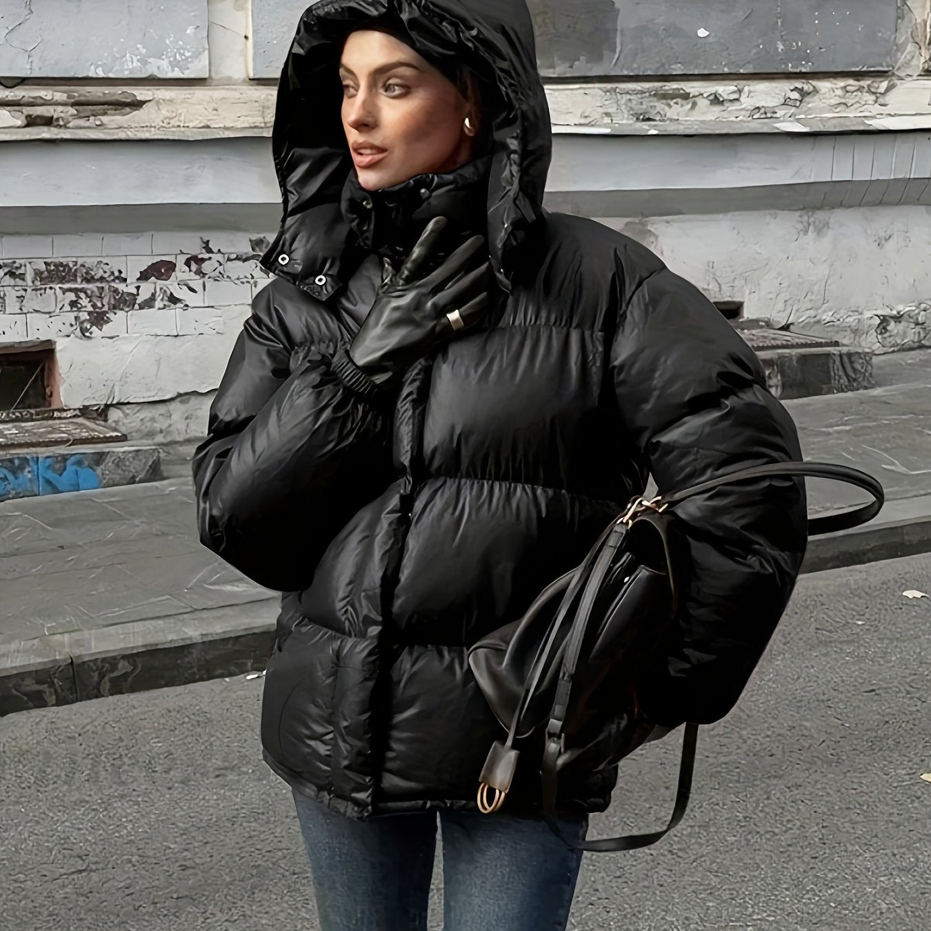 Women's Elegant Warm Coat - Hooded Zipper Button Red