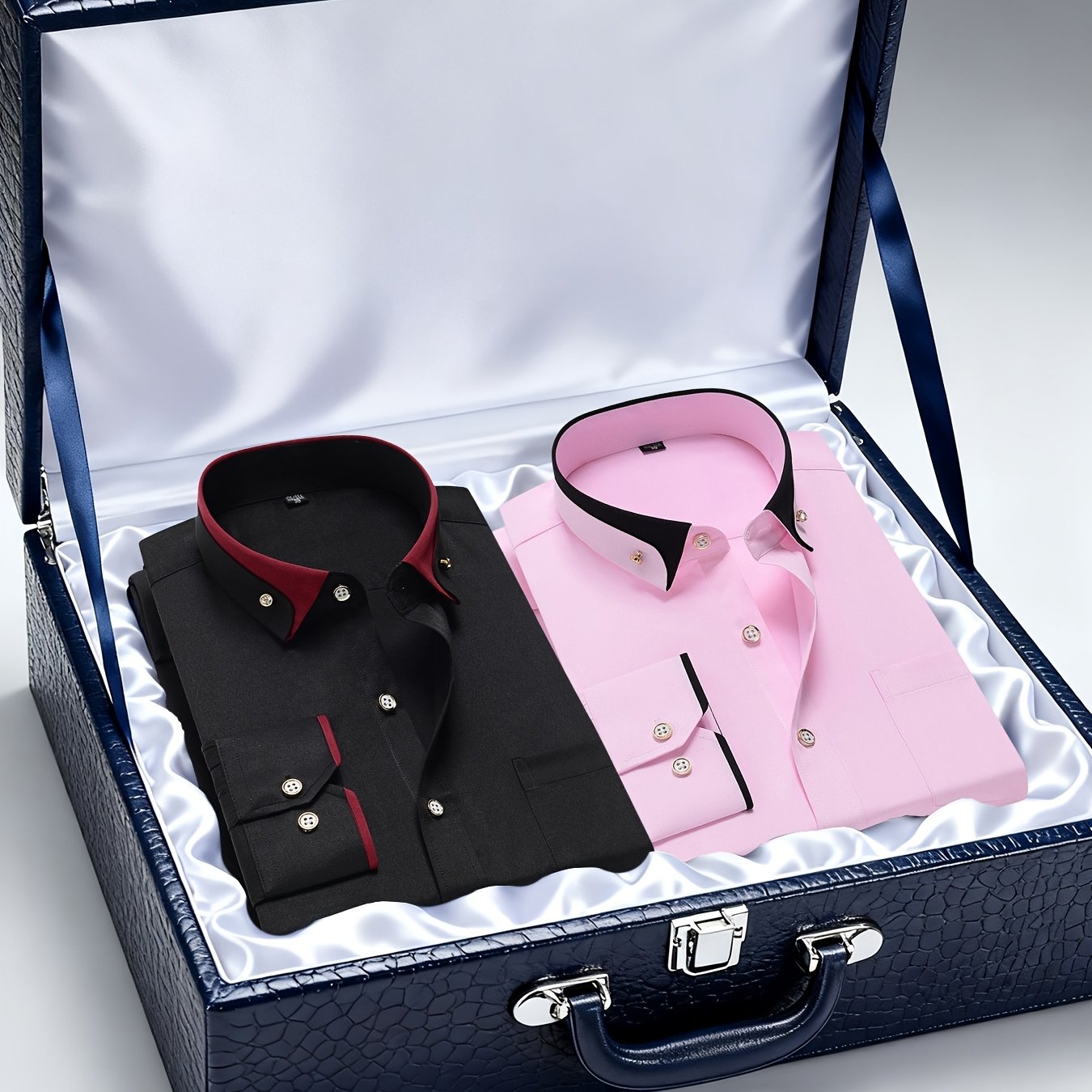 Men's Casual Business Shirt 1+1pc - Lapel Chest Pocket