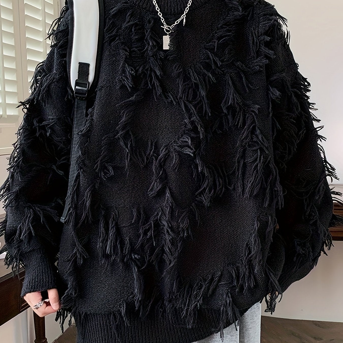 Men's Casual Fringed Pullover Sweater - High Stretch Knit