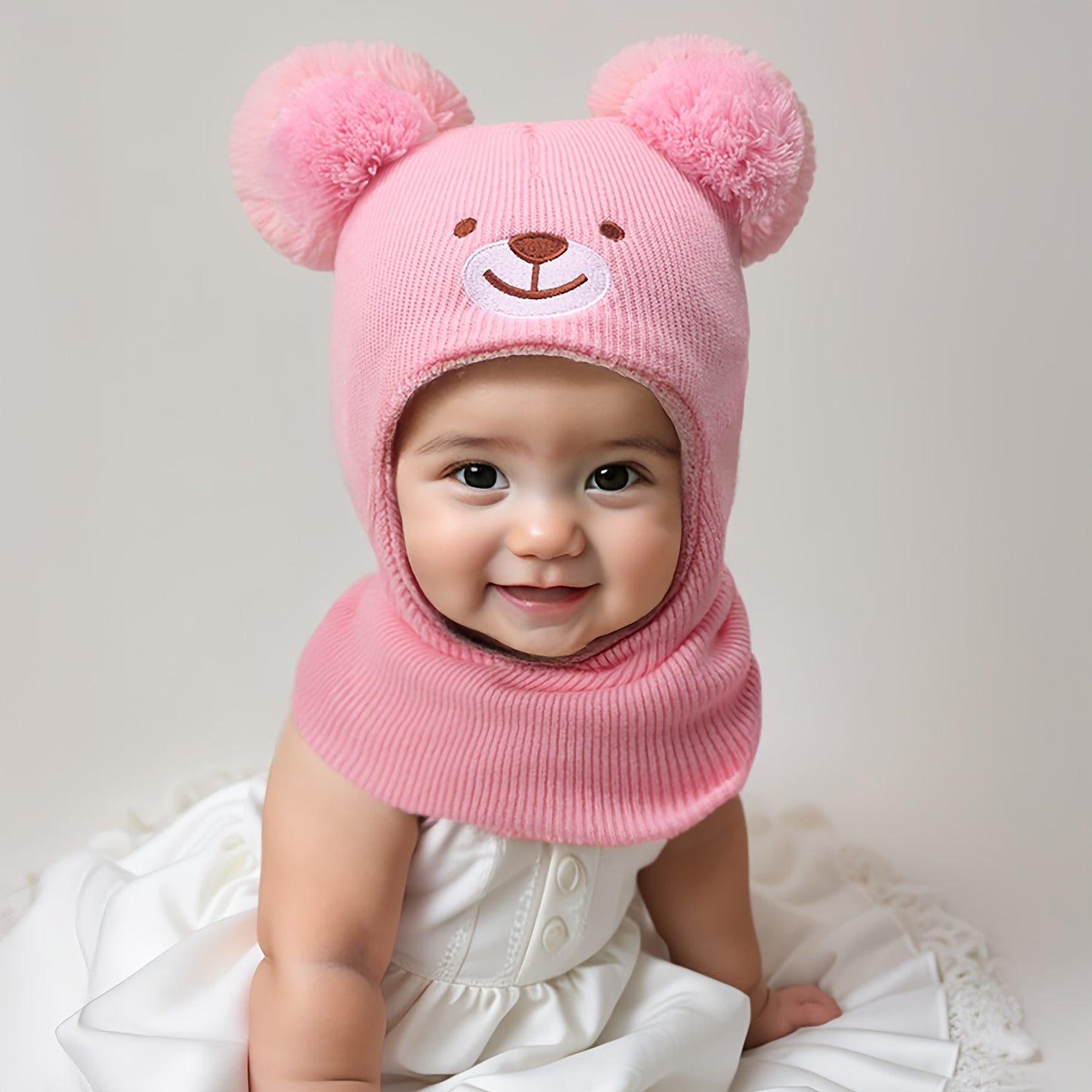 Baby Bear Ear Mask & Beanie - 0-8 Years Winter Hat