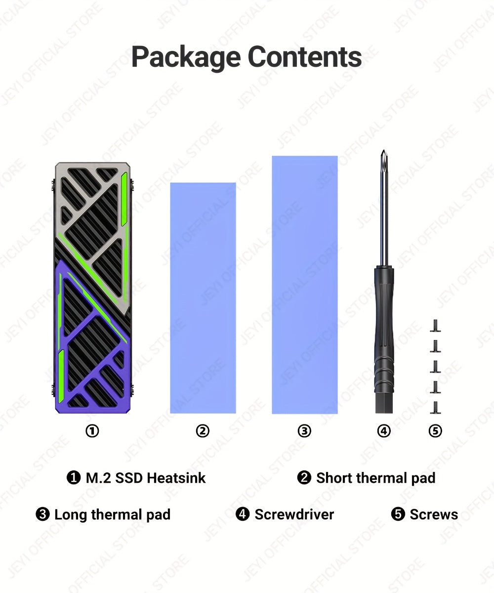 JEYI M.2 SSD Heatsink - Magnesium Aluminum Alloy Cooler 2280 NVME