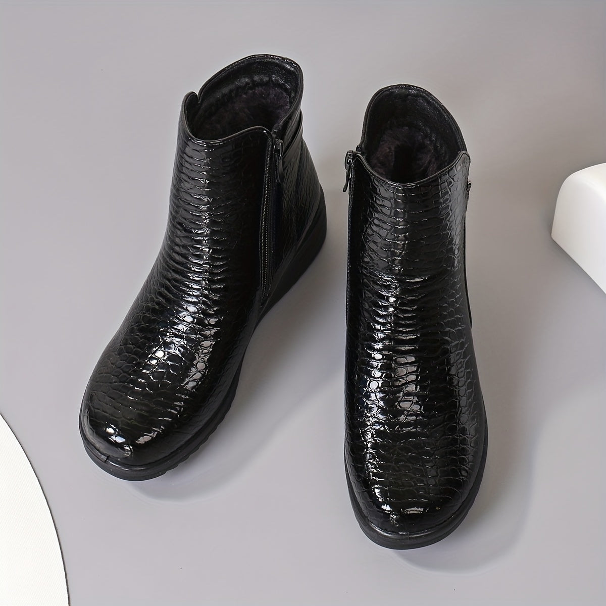 Women's Winter Warm Chunky Platform Ankle Boots - Side Zipper