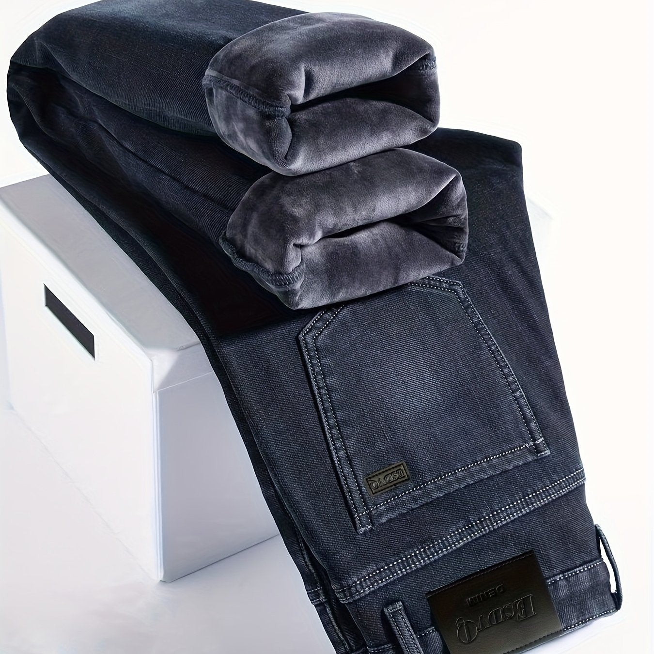 ESDVQ Men's Winter-Thickened Stretch Jeans - Warm Straight-Leg
