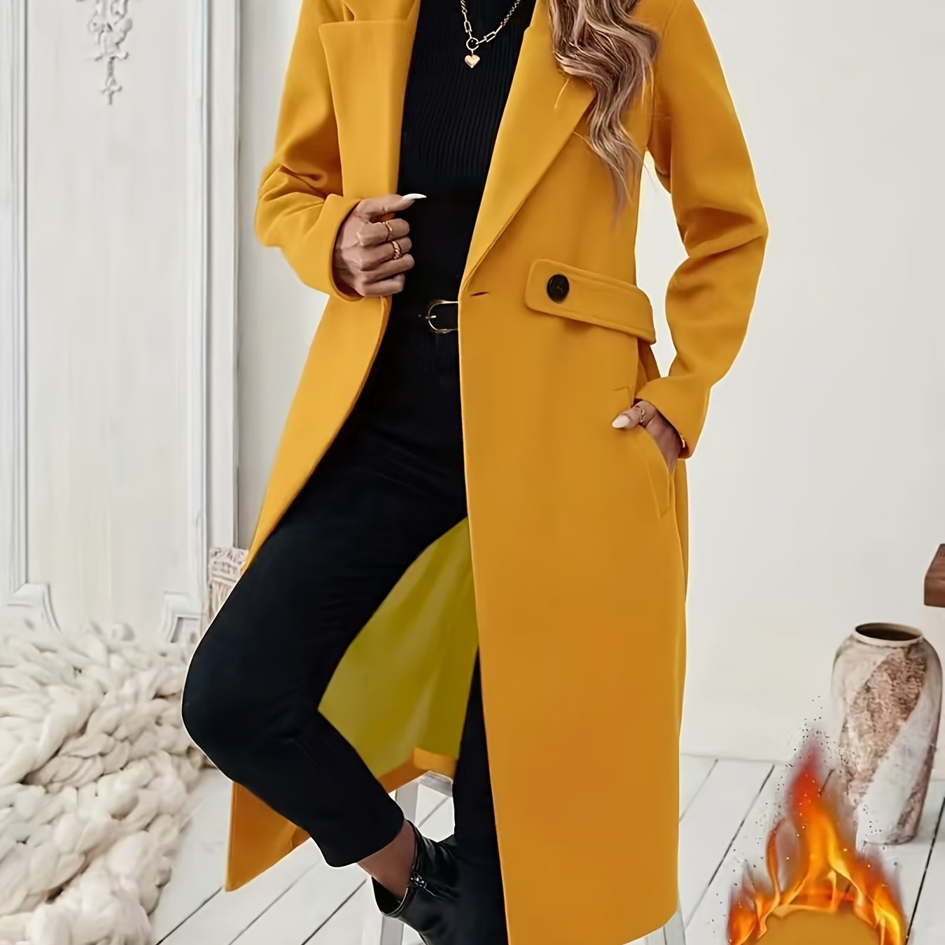 Women's Suit Collar Two-Tone Belted Long Coat - Elegant H-Line
