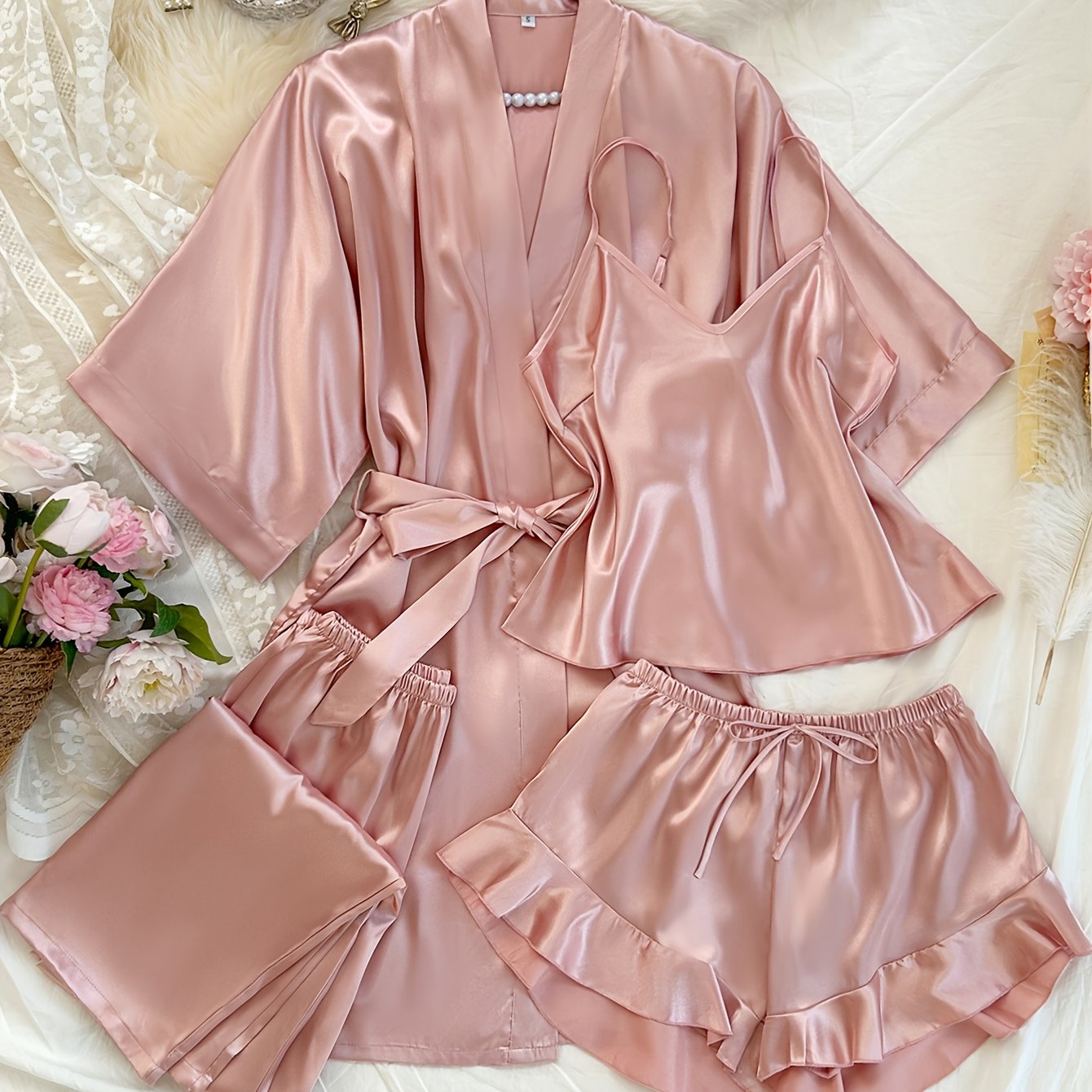 Women's All-Season V-Neck Pajama Set - Tie Waist Drawstring