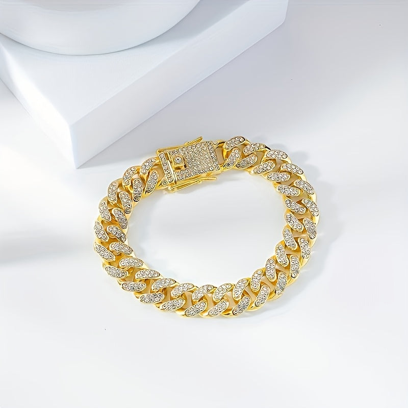 Luxurious Rhinestone Cuban Link Bracelet Unisex