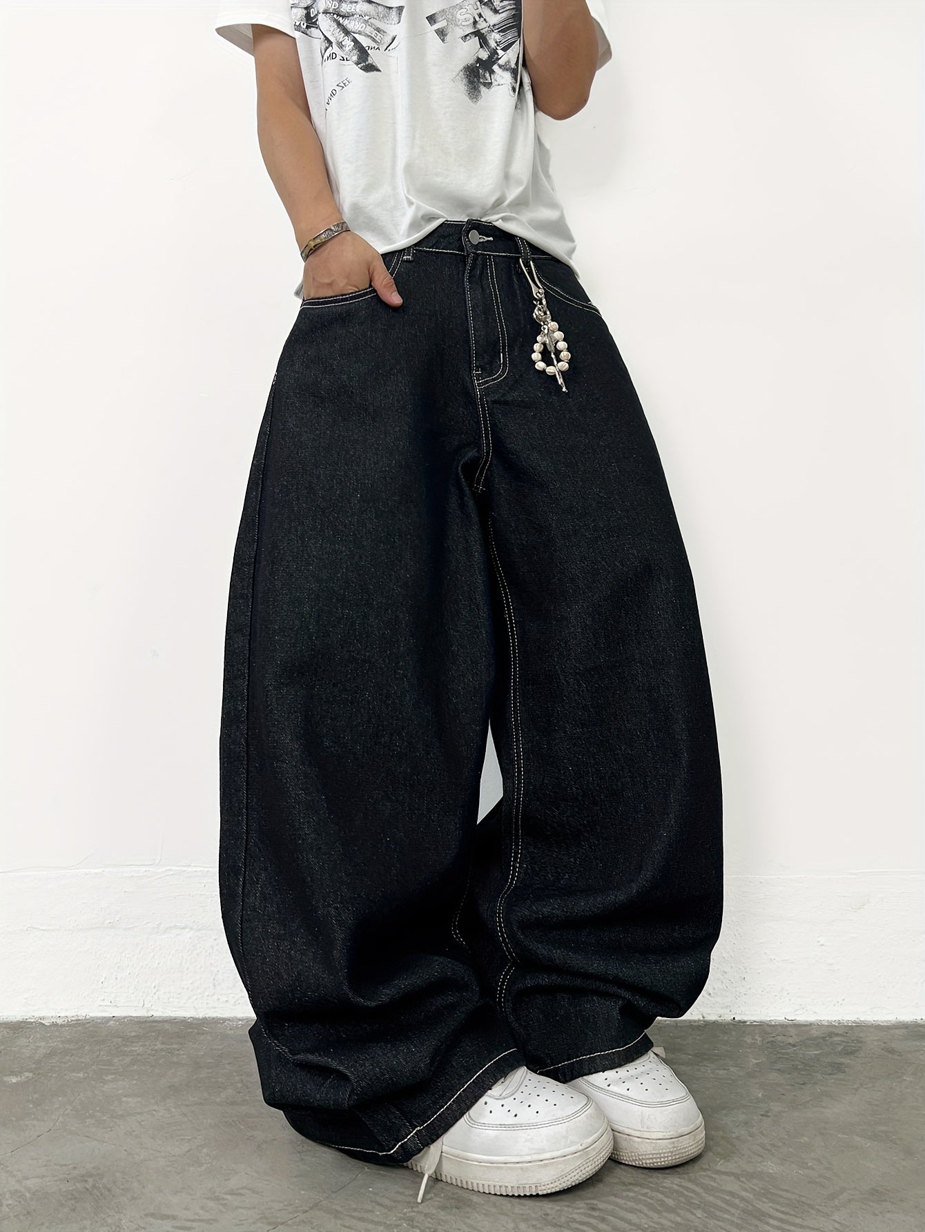 Unisex Y2K American Streetwear Printed Pants - Black Loose-Fit