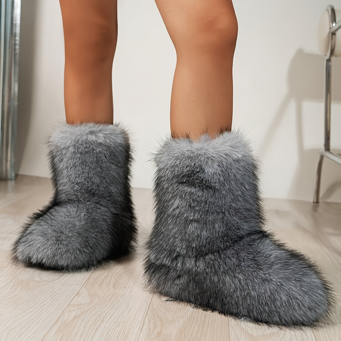 Women's Slip-On Mid-Calf Boots - Plush Faux Fur Lining Winter