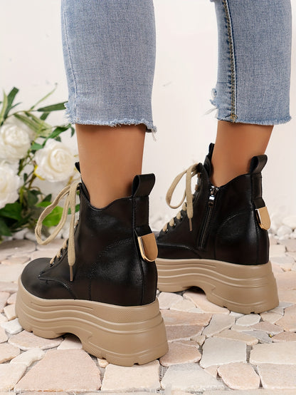 Women's Chunky Platform Ankle Boots - Fleece-Lined Black British