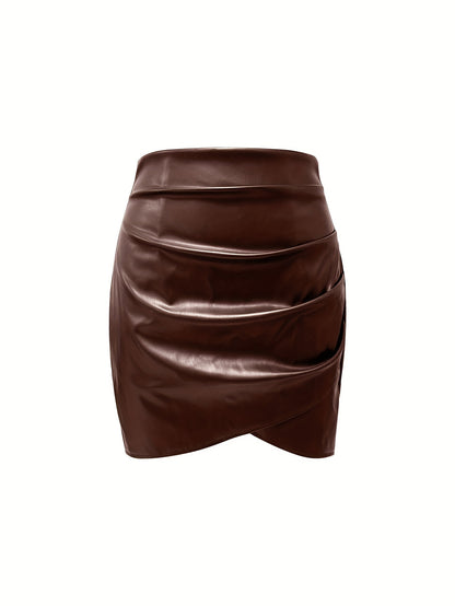 Women's Elegant PU Leather Skirt - Solid Color Half Skirt