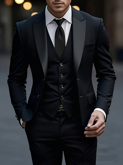 Men's 3pcs Suit Set - Blazer Vest Pants Elegant
