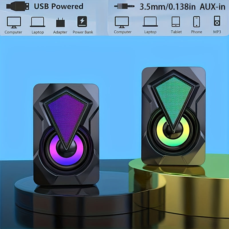 USB Desktop Speakers 2.0 - LED Lights with Volume Control