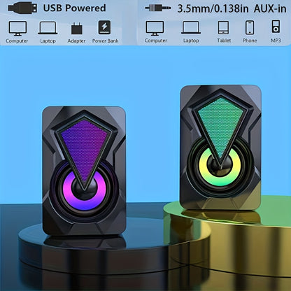 USB Desktop Speakers 2.0 - LED Lights with Volume Control
