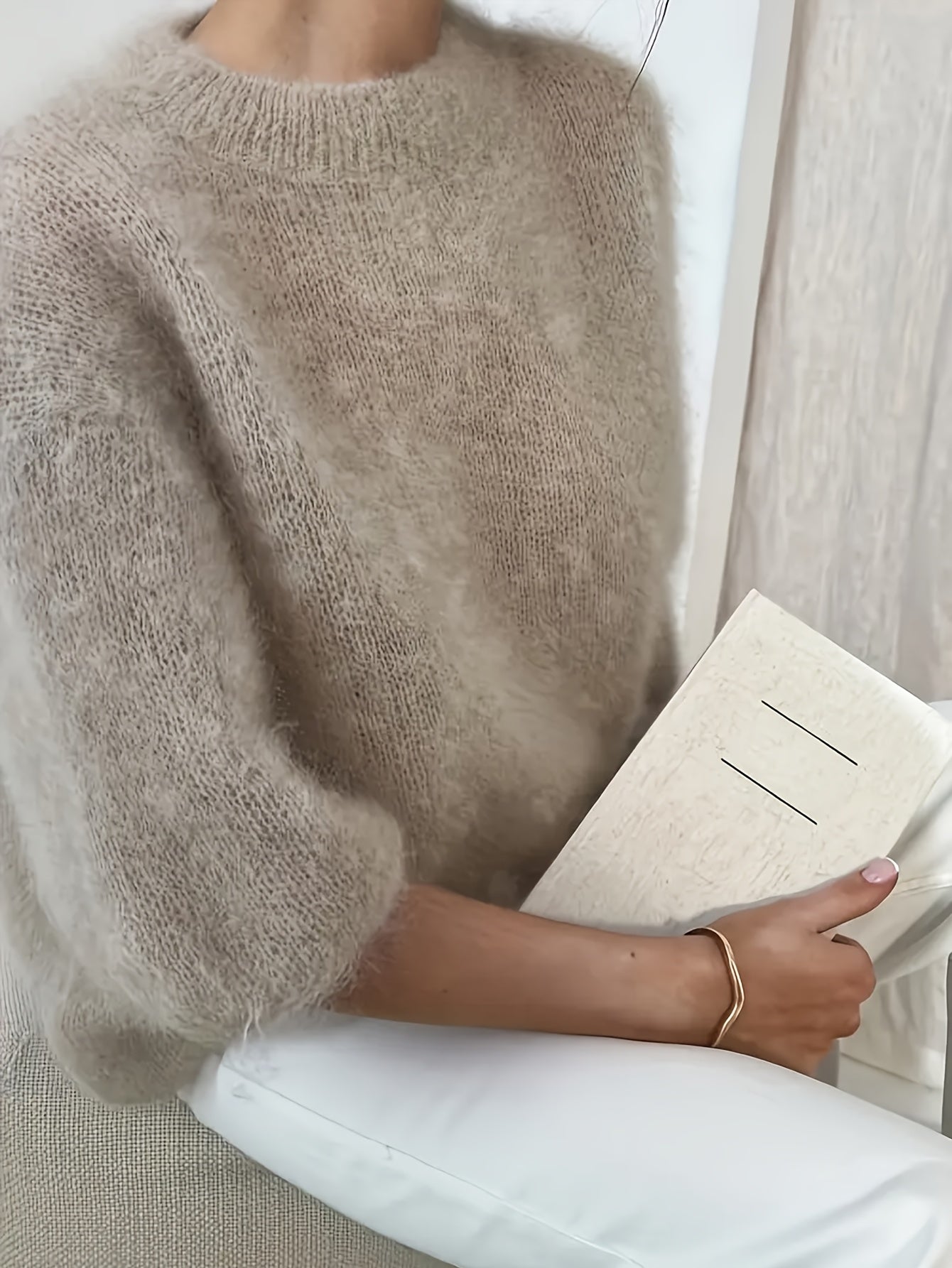 Women's Alpaca Sweater - Elegant Round Neck Winter Coat, Soft Warm Pure Color Blouses | High Elasticity for a Flattering Fit | Solid Color Sweaters for Dresses, Skirts & Pants Toppings | Hand Wash/Dry Clean (Autumn/Winter War