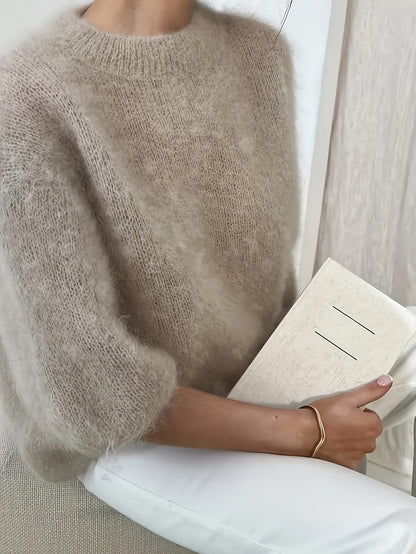 Women's Alpaca Sweater - Elegant Round Neck Winter Coat, Soft Warm Pure Color Blouses | High Elasticity for a Flattering Fit | Solid Color Sweaters for Dresses, Skirts & Pants Toppings | Hand Wash/Dry Clean (Autumn/Winter War