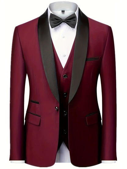 Men's 3pcs Suit Set - Blazer Vest Pants Elegant