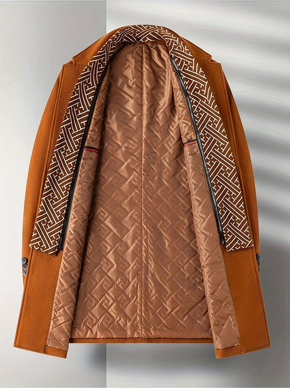 Men's Autumn Winter Thickened Tweed Jacket - Detachable Scarf