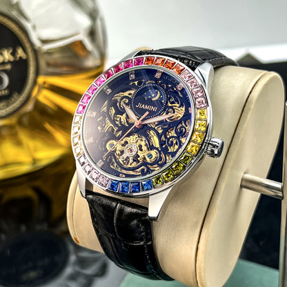 Jianni Men's Luxury Automatic Tourbillon Watch - Moon Sun Phases