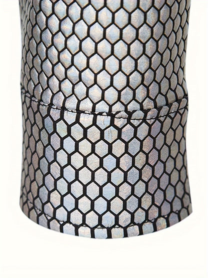 Men's 70s Disco Outfit - Diamond Foil Print Button-Up Shirt