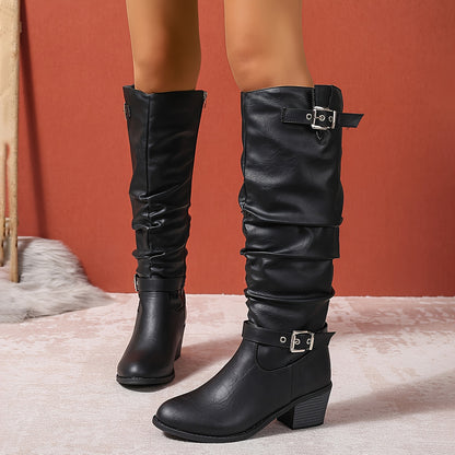 DENGWEISI Women's Elegant Chelsea Knee-High Boots - Side Zipper