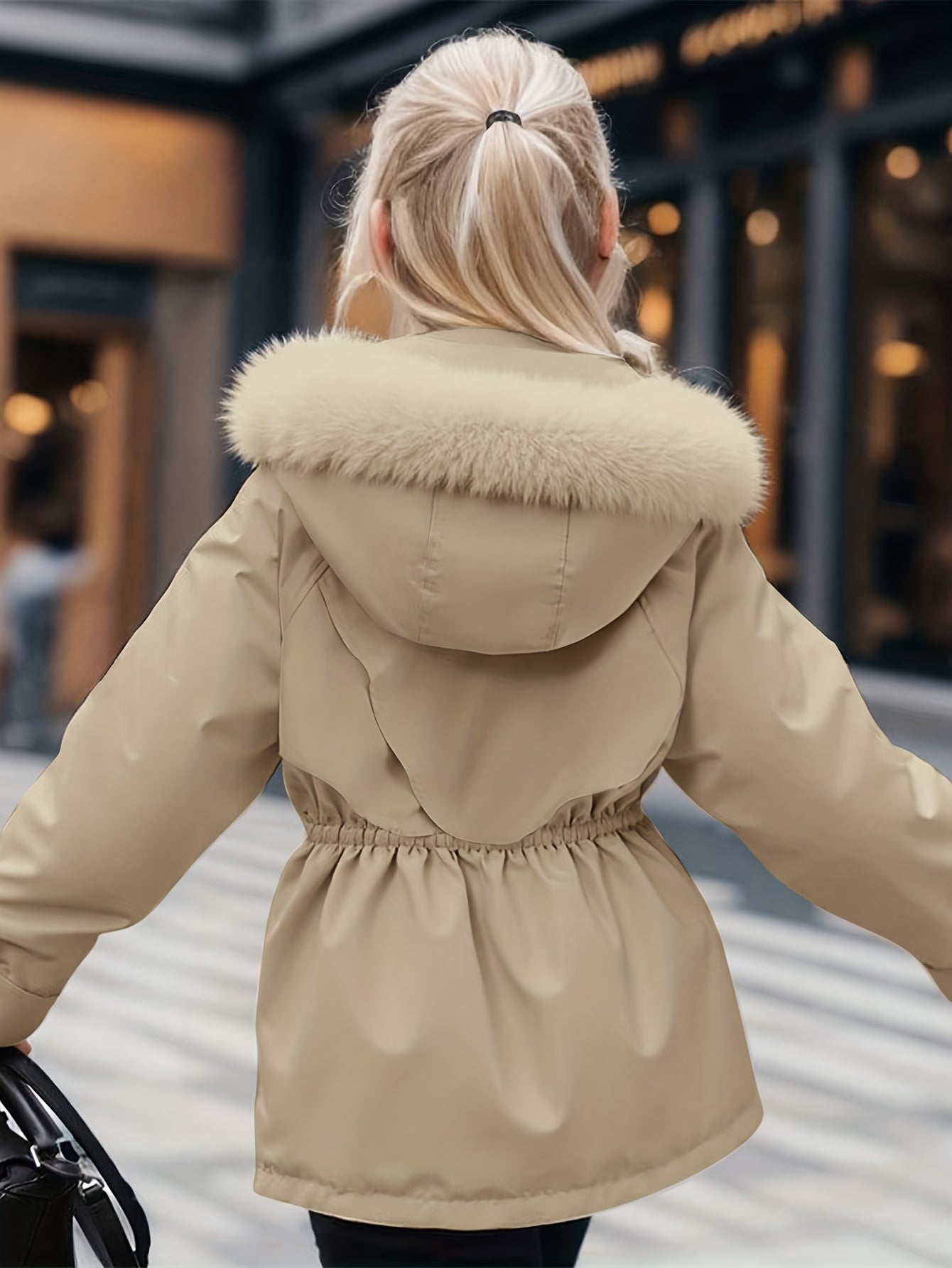 Women's Winter Fleece-Lined Thermal Coat - Full-Zip A-Line Hood