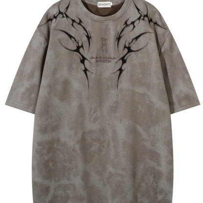 Men's Vintage Tie-Dye T-Shirt - Letter Embroidery Crew Neck