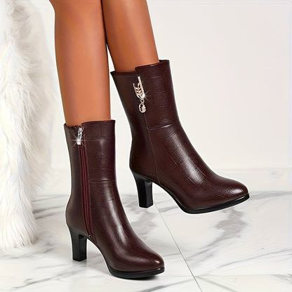 Women's Winter Boots - Platform Heel Side Zipper