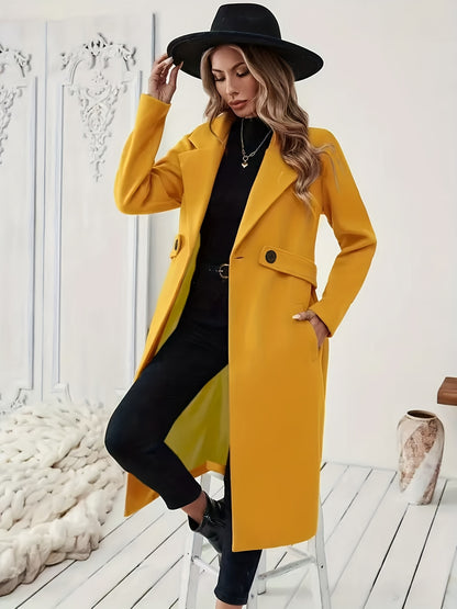 Women's Suit Collar Two-Tone Belted Long Coat - Elegant H-Line