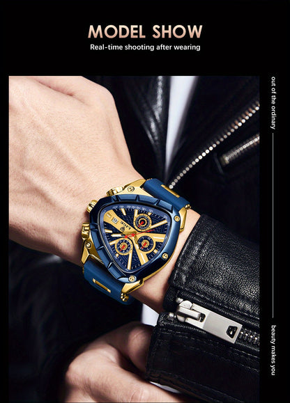 LIGE Men's Quartz Watch - Minimalist Triangle Dial World Time