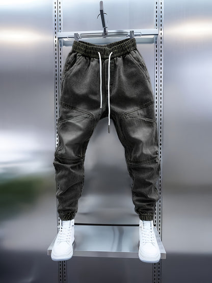 Men'S Four-Season Patchwork Cuffed Casual Jeans in Light Blue.