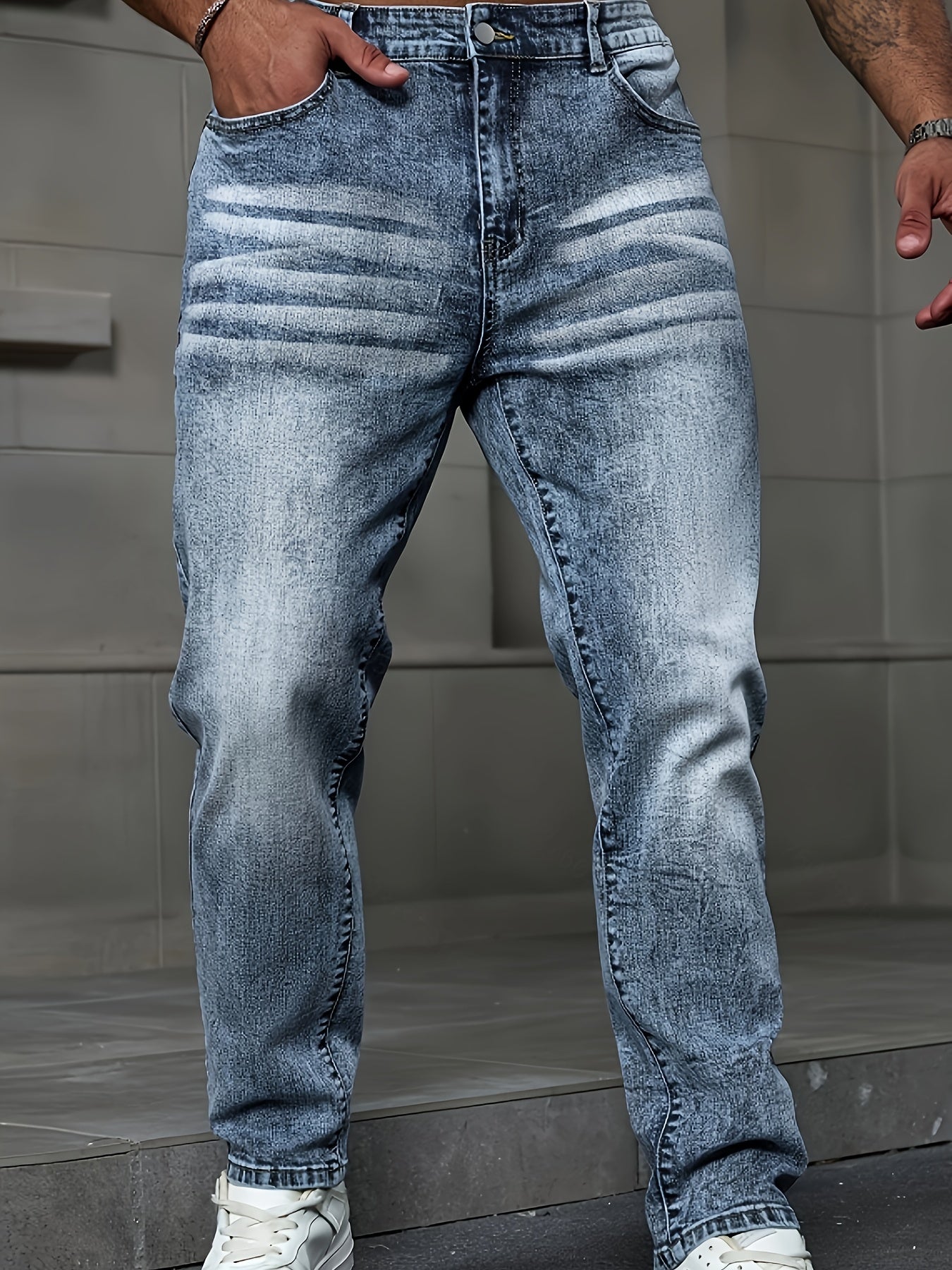 Men's Fashion Casual Stretch Denim Jeans - Light Blue Flake