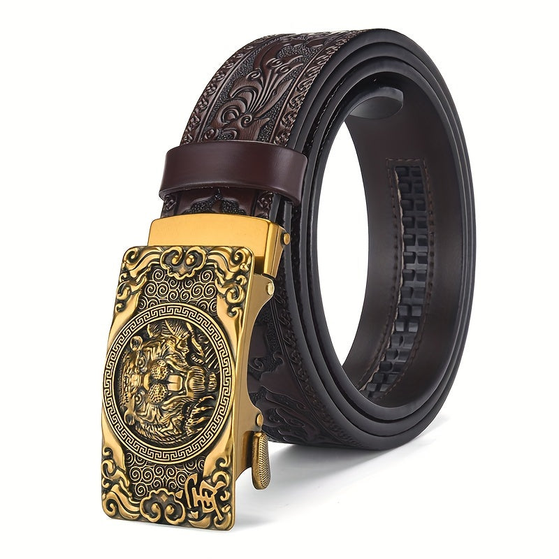 Vintage Genuine Leather Belt - Tiger Head Automatic Buckle