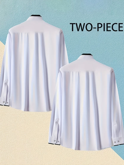 1+1 Men's Double Lapel Long Sleeve Shirt - Fashion Business Casual