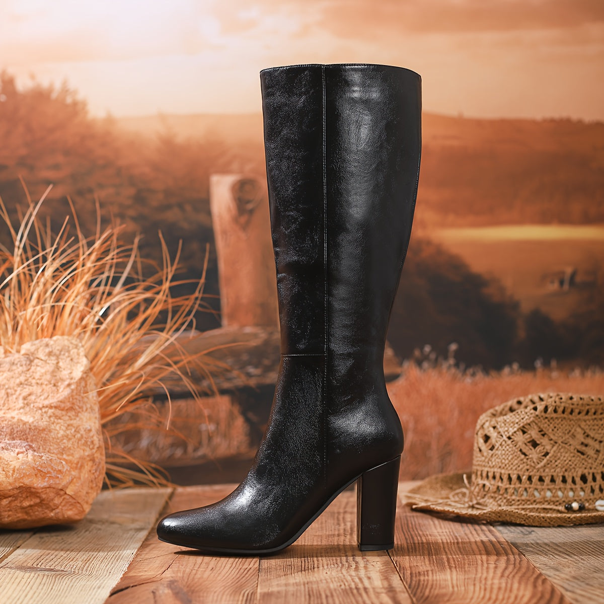 Women's Chunky Platform High Boots - Side Zipper Knee-High