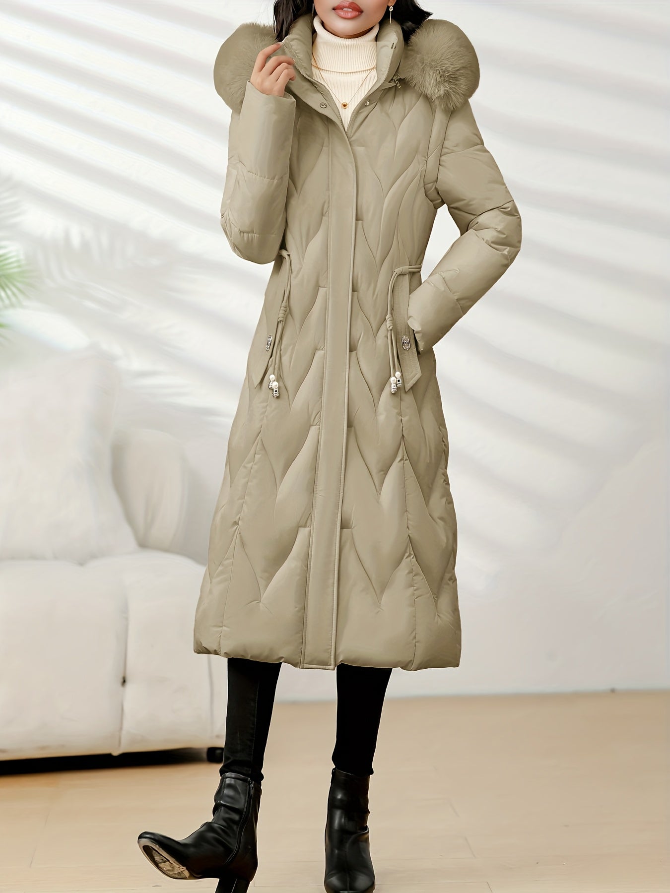 Damenmantel in Übergröße, knielang, neue Wintermode, schmal geschnitten, mit Kapuze und dickem Futter, Winterjacke für Damen in Übergröße, leichte Wintermäntel für Damen mit Taschen, Jacke für Damen in Übergröße