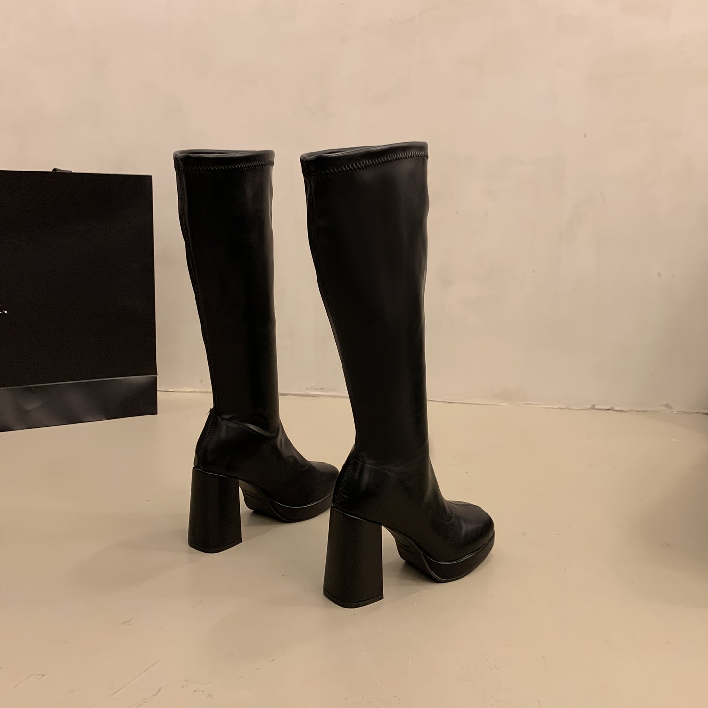 Women's Fashionable Knee-High Boots - Square Toe Block Heel