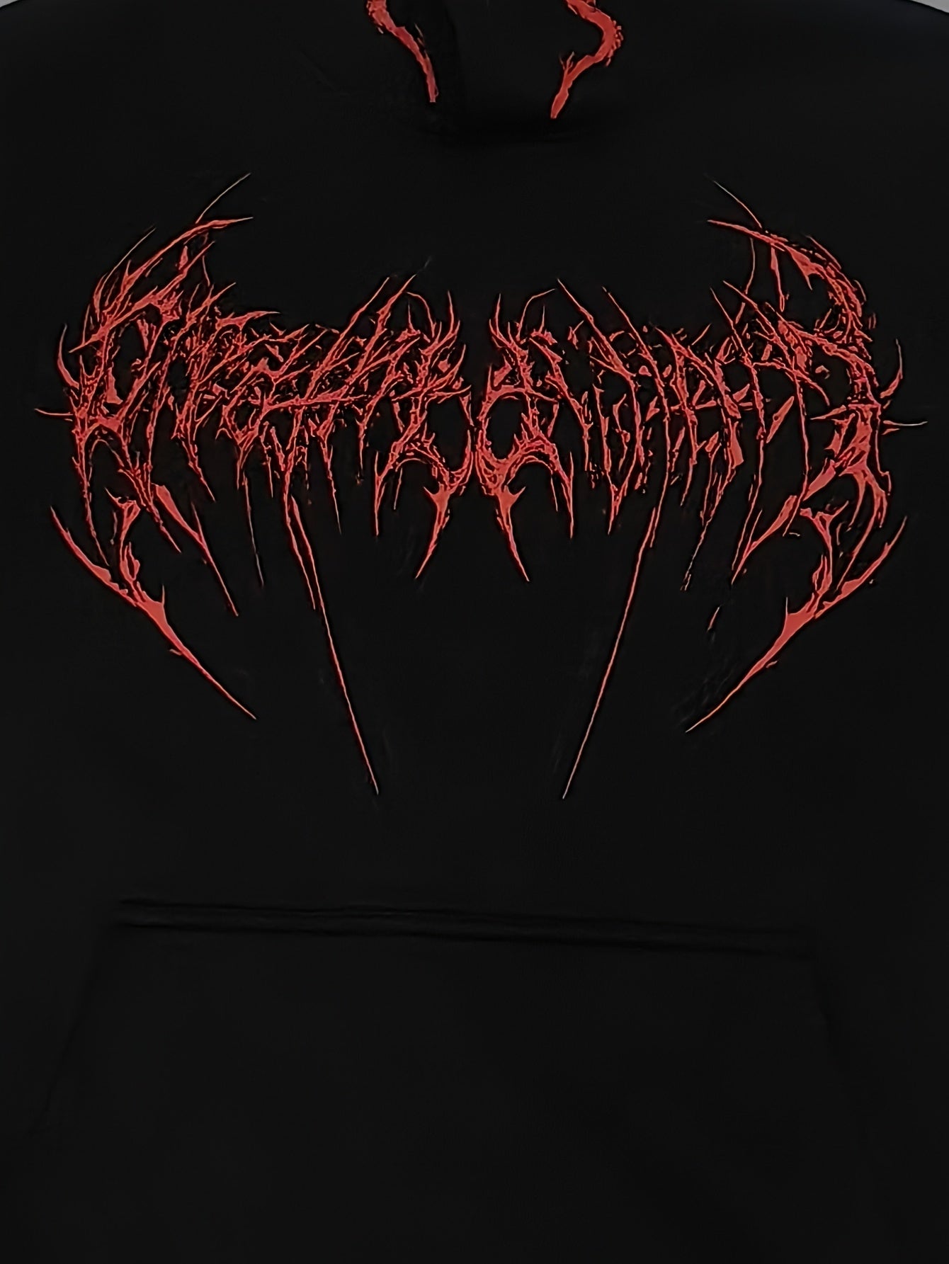 Men's Gothic Skull Print Zip Hoodie - Loose Fit with Pockets