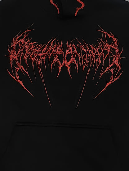 Men's Gothic Skull Print Zip Hoodie - Loose Fit with Pockets