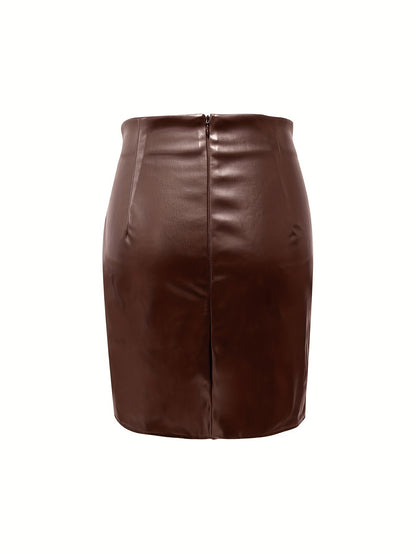 Women's Elegant PU Leather Skirt - Solid Color Half Skirt