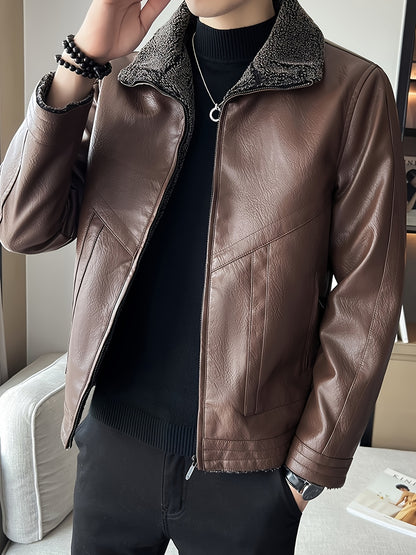 Men's Winter Thickened Bomber Jacket - Windproof Lapel PU