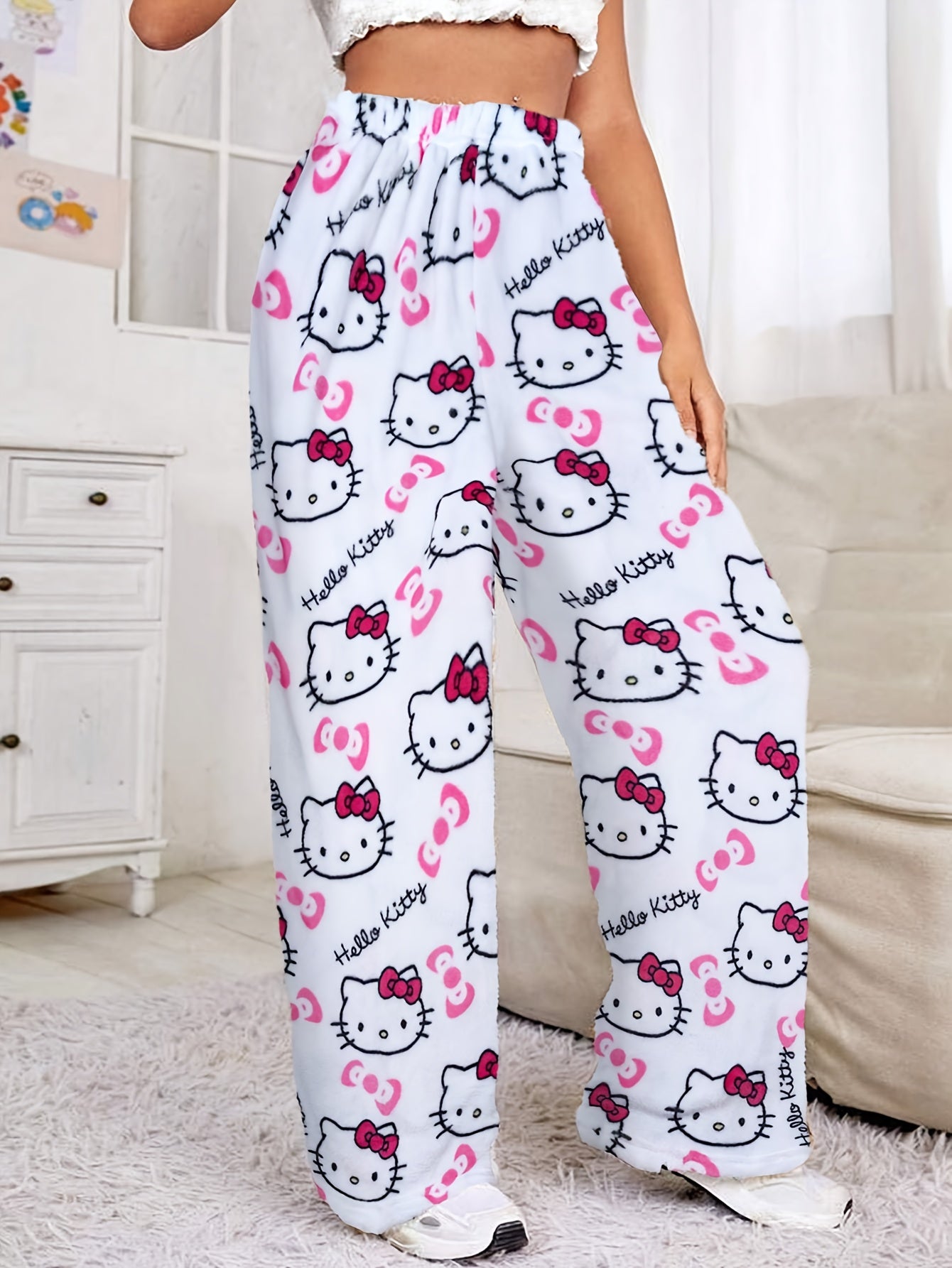 Hello Kitty Women's Flannel Sleep Pants - Thick Warm Winter
