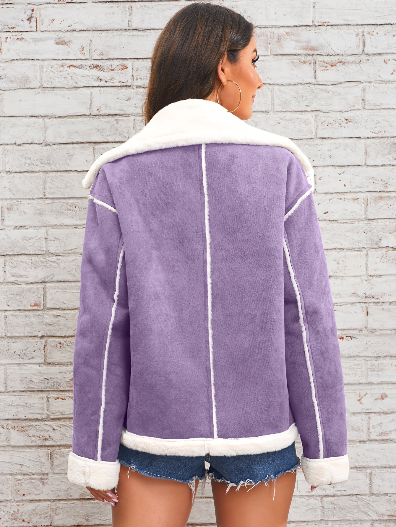 Women's Winter Jacket - Pink & White Collar with Pockets