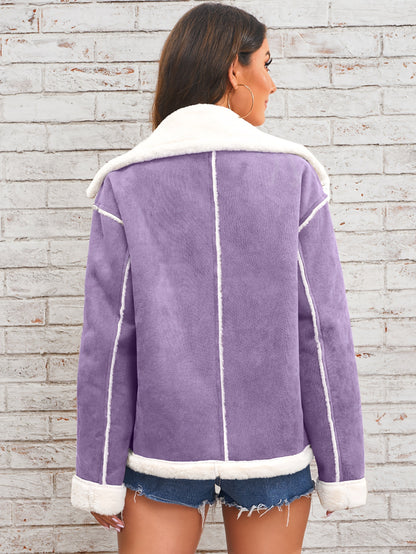 Women's Winter Jacket - Pink & White Collar with Pockets