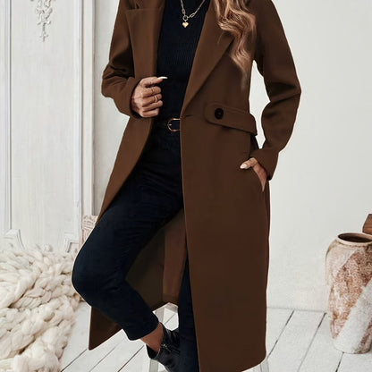 Women's Suit Collar Two-Tone Belted Long Coat - Elegant H-Line